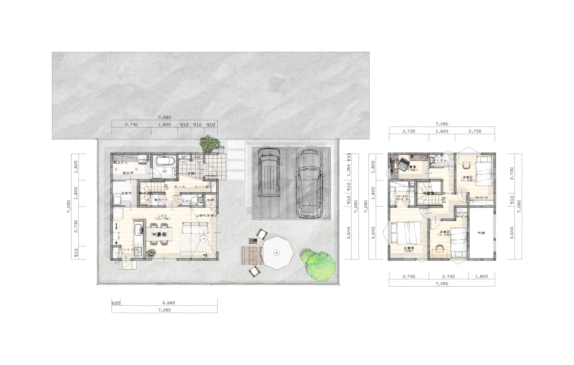【乾太くん×ミラバス・ミラブル標準搭載】【吹き抜けリビング×洗面・脱衣分離】ぐるぐる回れる家事ラク動線と、あると嬉しい「3帖の書斎」があるお家|ミジュアリーコート藤原西町8号地