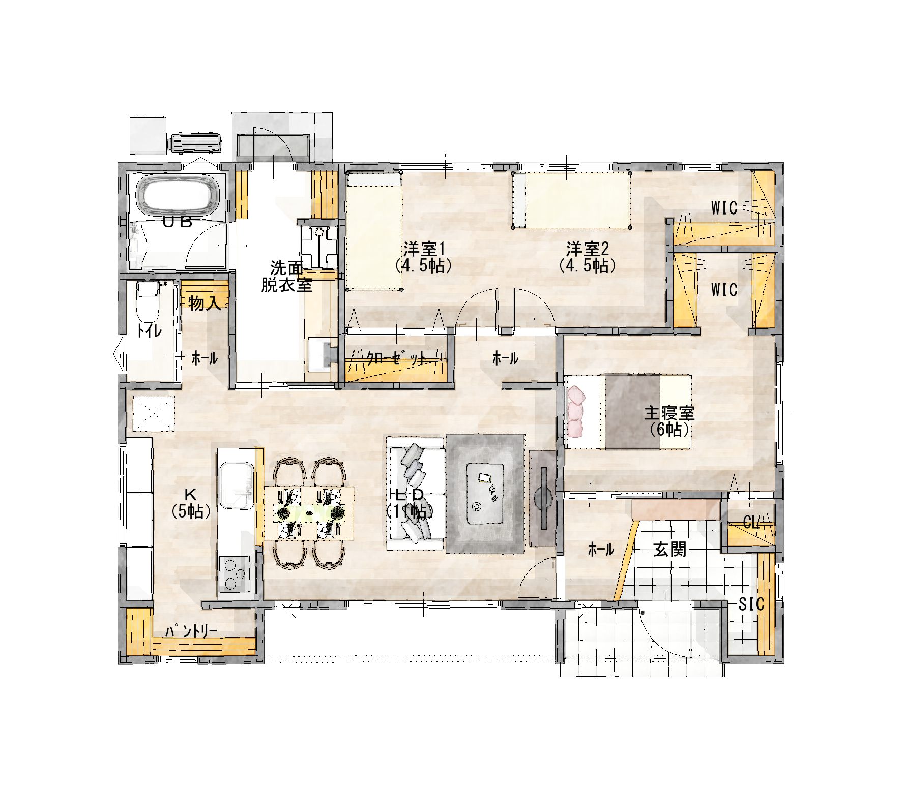建築中|豊富な収納とゆったり水まわり。暮らしやすさを考えた平屋|円座K号地